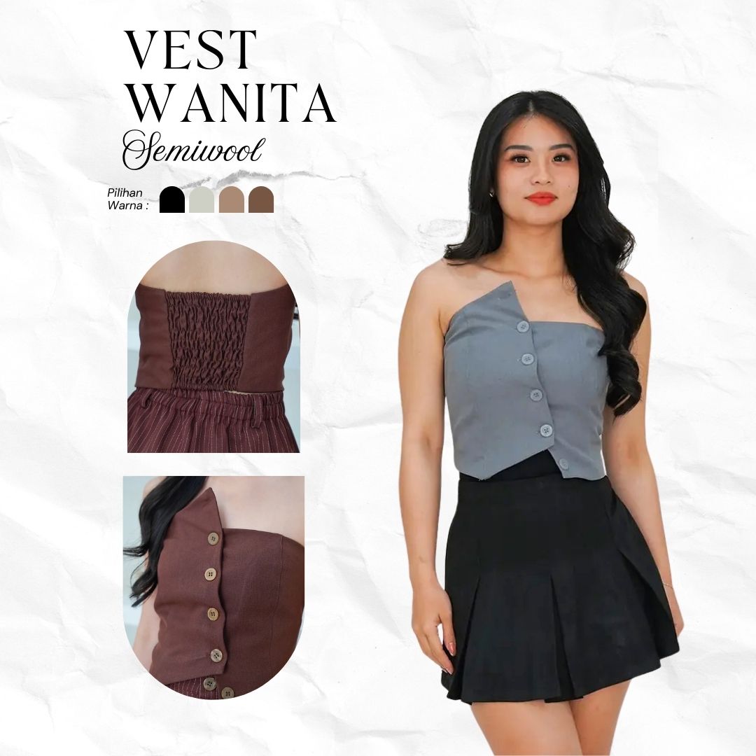 Vest Wanita Tube Top Semiwool Kancing Depan Crop Top Fashion Wanita Korean Style