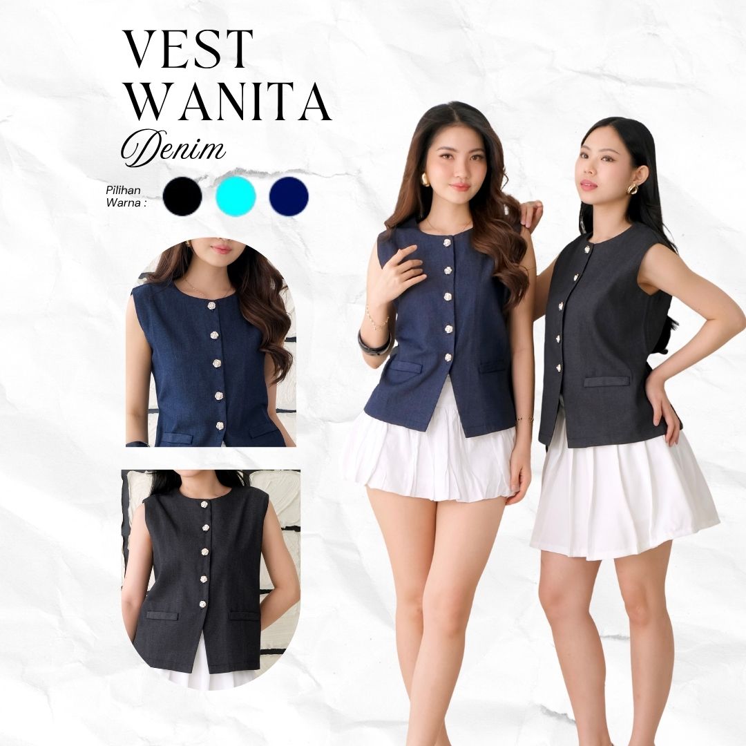 Vest Denim Wanita Tanpa Lengan Outer Cewek Korean Style Fashion