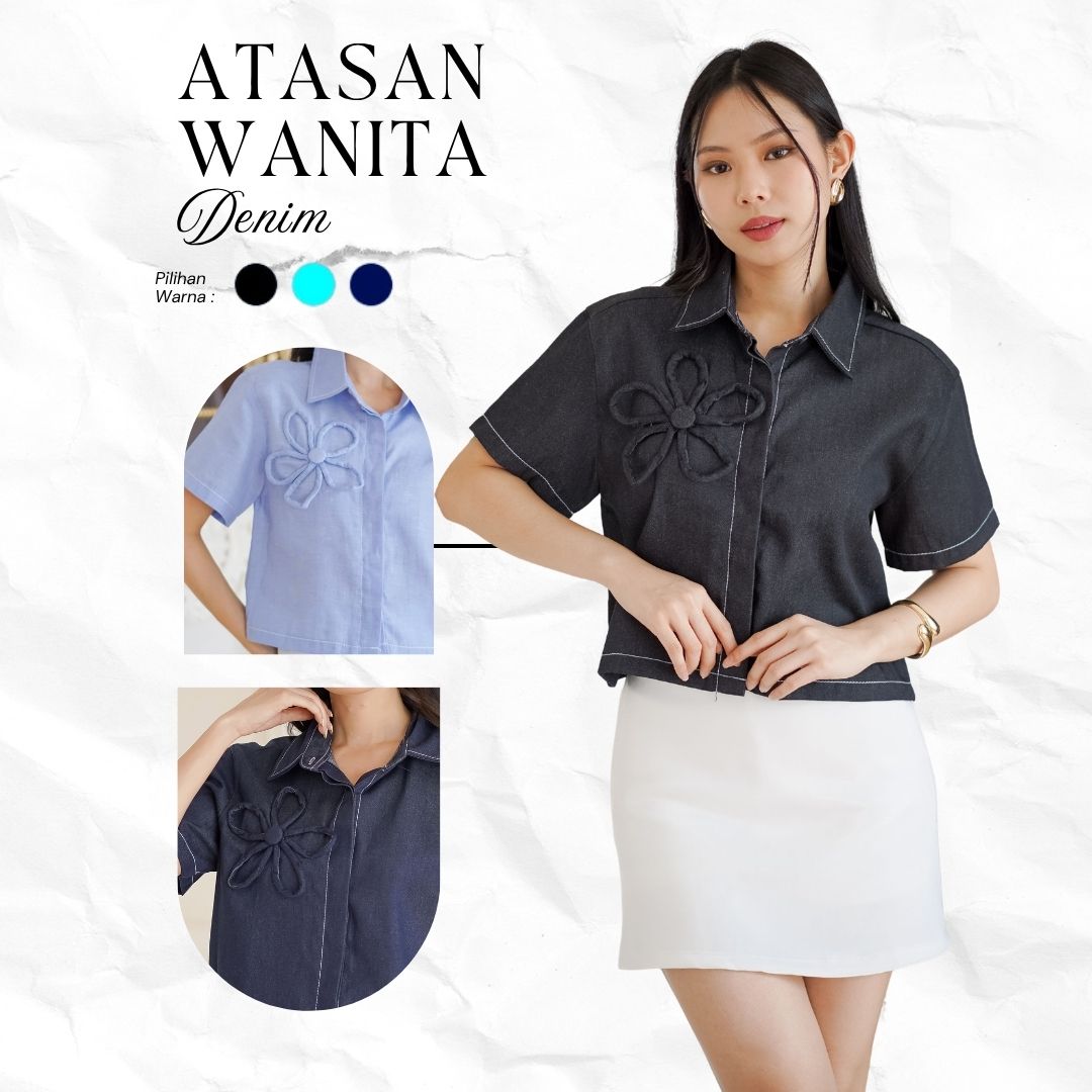 Atasan Denim Wanita Korean Style Blouse Wanita Casual Kemeja Wanita Elegant