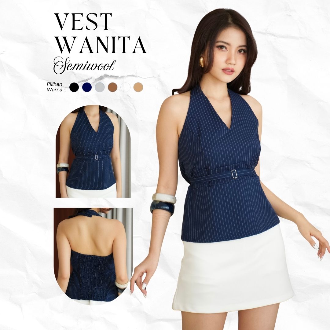 Vest Wanita Halter Garis Korean Style Atasan Wanita Elegant Casual Top Wanita