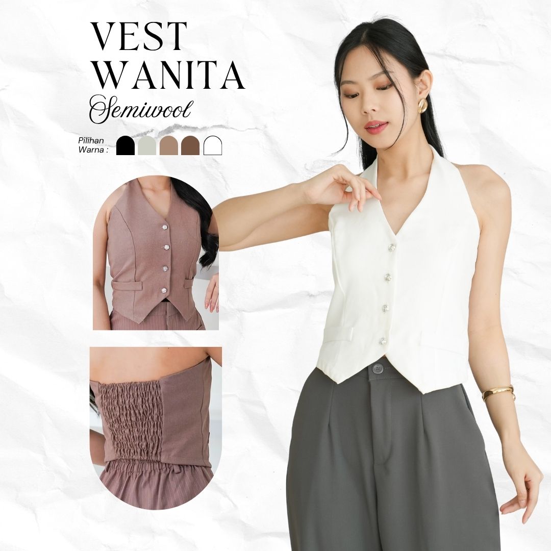 Vest Wanita Halter Korean Style Semiwool Atasan Wanita Elegant Casual Top Wanita