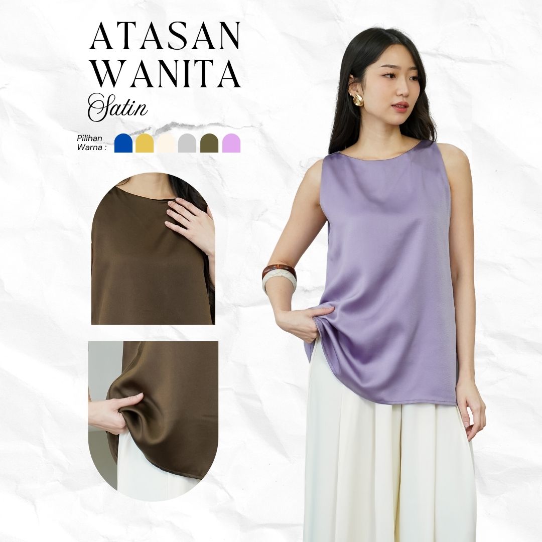 Atasan Satin Wanita Korean Style Blouse Wanita Elegant Tank Top Wanita