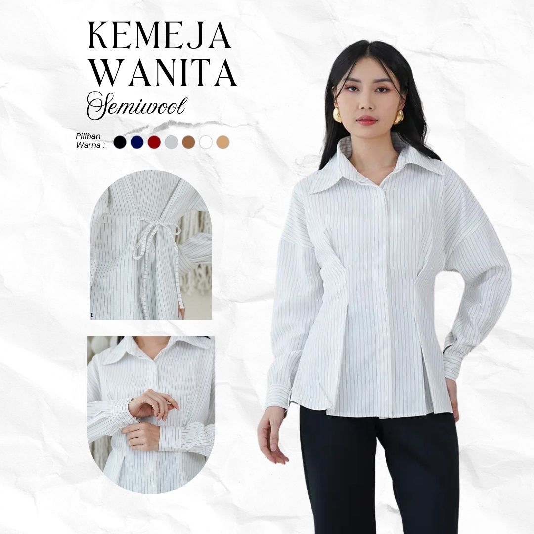  Kemeja Wanita Stripe Korean Style Blouse Wanita Lengan Panjang Atasan Wanita Elegant