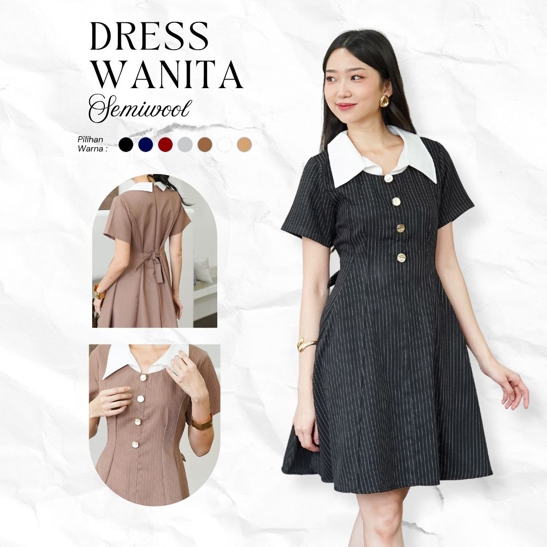 Dress Wanita Stripe Korean Style Mini Dress Wanita Elegant Casual Dress Wanita