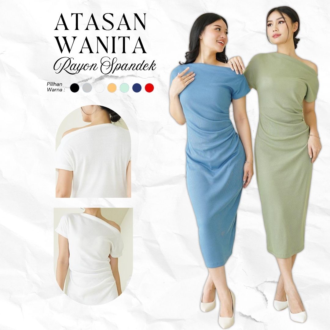 Midi Dress Wanita Elegant Bodycon Asymmetric Collar Slim Fit Dress Wanita